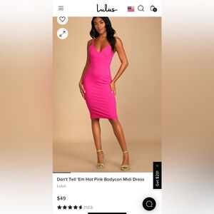 Lulus, new wo tag, hot pink bodycon midi dress, size medium